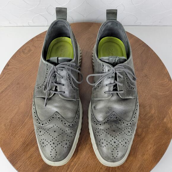 ECCO Mens St 1 Hybrid Lite Brogue Wingtip Magnet Shoes 10 Gray Leather Oxford - Picture 10 of 16